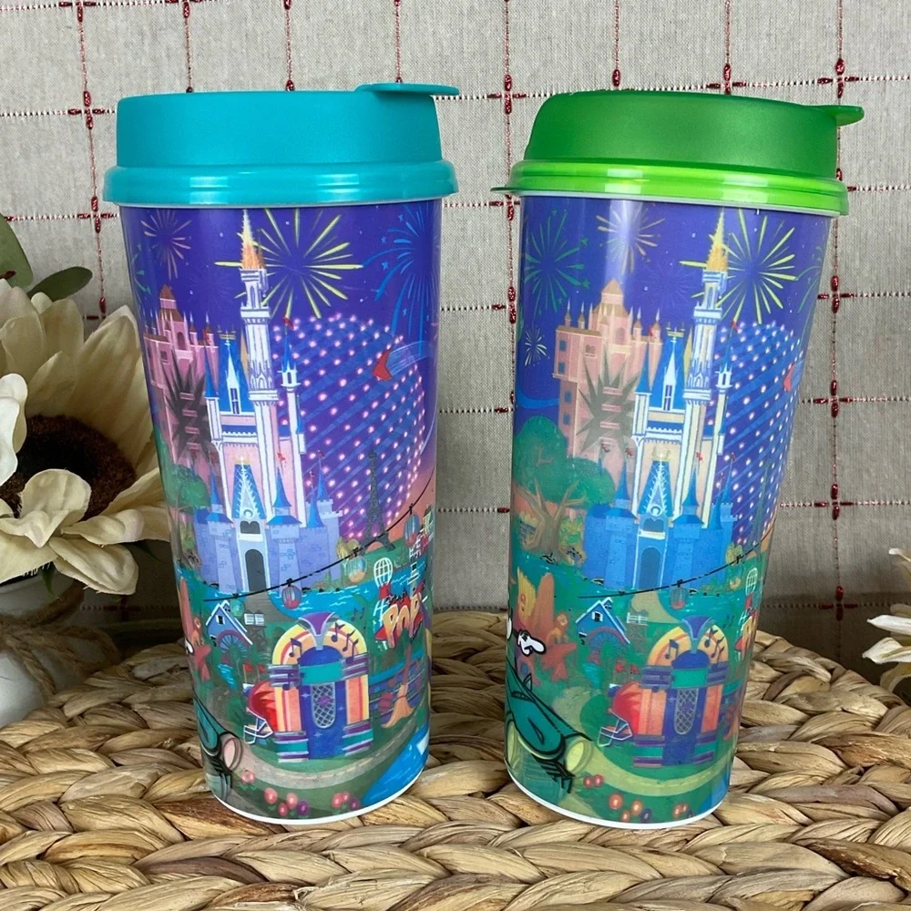 Set Of 2 Walt Disney World Resort Anniversary Refillable Flip Lid & Handle Cups